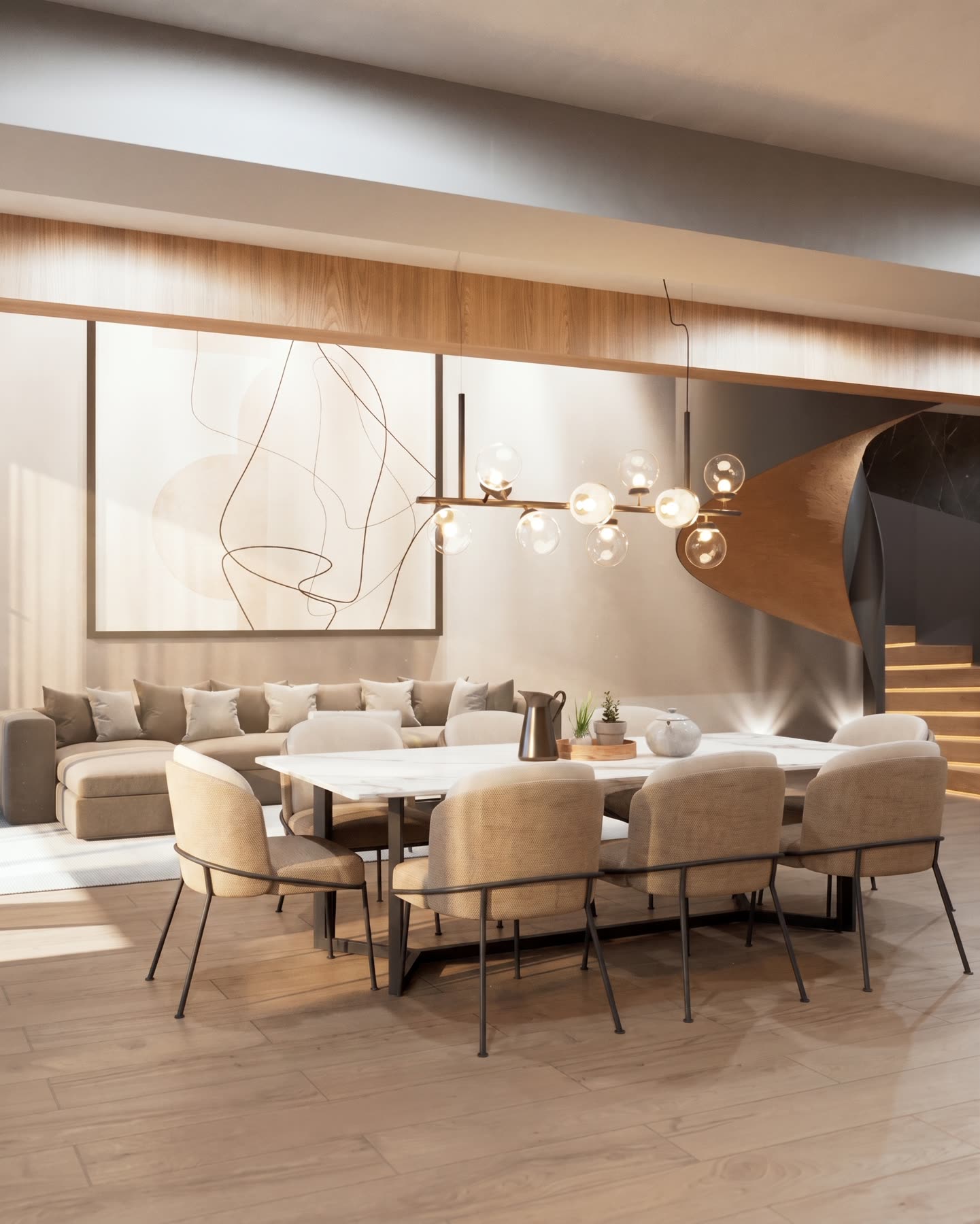 Render 3D del comedor
